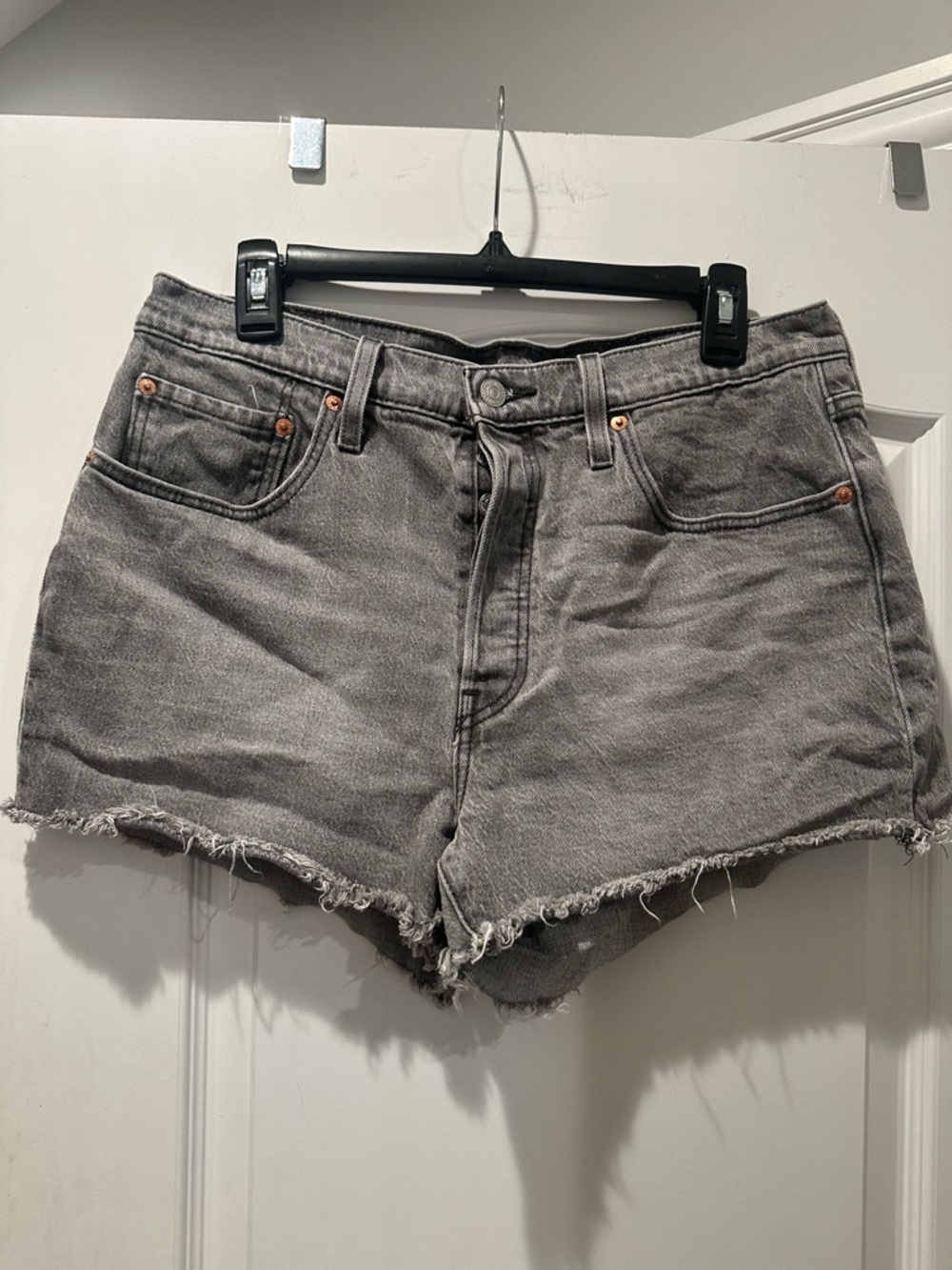 Levi's Gray Frayed Denim Cutoff Shorts size 31